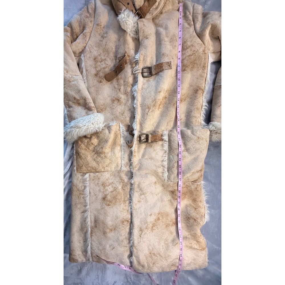 Armani Jeans Faux Sherling Long Coat Tan Cream Made in Italy Size 40 (6) - Picture 12 of 16